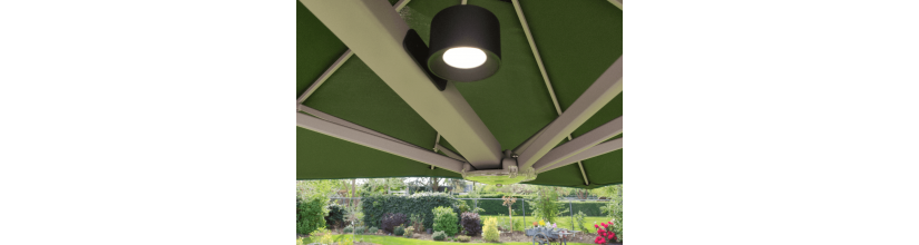 Parasolspot op accu. Set van 2 stuks RGB kleuren en dimbaar | Gipro parasols